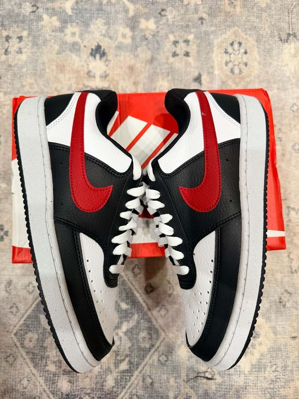 Nike Court Vision Low Next Nature Sneakers Black White Red- 7W/5.5Y - Picture 5 of 10